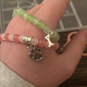 Hand made friendship bracelet Green and Pink Beaded Bracelets with Charms